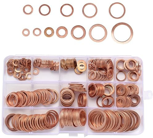 PIKABOOM Assortimento Anelli Rame, 300 Pezzi: Set Tenuta M5-M20, per Tappi Olio, Accessori Carburante, Tappi di Coppa.