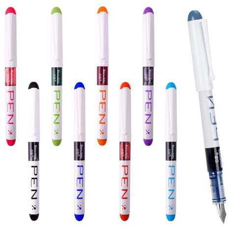 9 Pcs Fountain Pens, 9 Color Disposable Fountain Pens Set, Smooth Writing, for Sketching, Calligraphy and Doodling (Black, Blue, Red, Pink, Orange, Grass Green, Purple, Light Blue, Dark Blue)