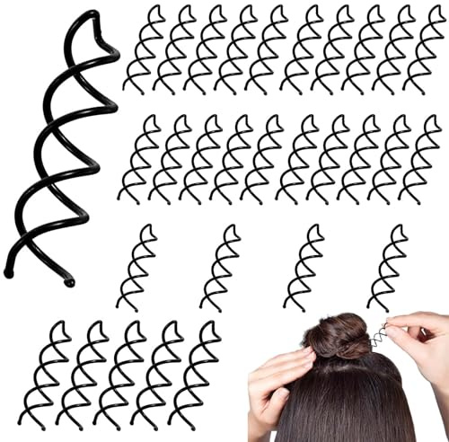MFCGHXR Espiral de Pelo Negro, 30 Clips de Pelo Horquilla, Resistente, Ideal para Sujetar Peinados como Recogidos y Moños, Cabello Medio a Largo
