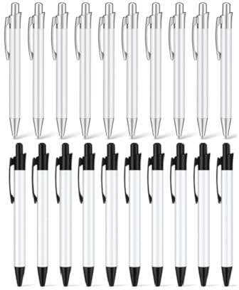 Qeunrtiy Lot de 20 stylos à bille à sublimation avec film rétractable, stylo à clip individuel en aluminium