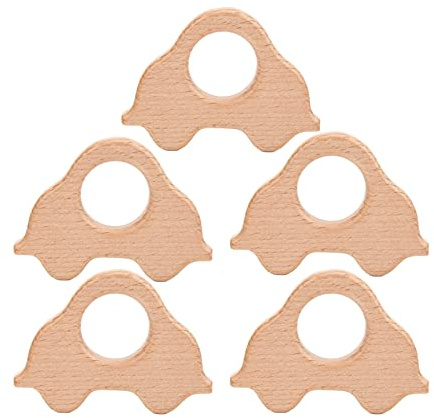 LetCart Wooden Teether Toys Beech Sturdy Durable Smooth Safe Non Baby Teething Rings for Newborns Infants 5Pcs Burlywood (Type 3)