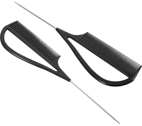 SHOWERORO Peine de Peluquería 2 Piezas con Pasador de Metal, Peine para Teñir y Trenzar Cabello, Dientes Finos de Plástico Negro, Herramienta Profesional para Mechas y Separación