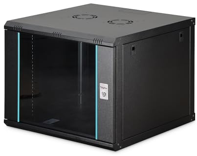 DIGITUS nätverksskåp – 19-tums rack 9U – Omontat – Väggmontering – 600 mm djup – 470 mm nyttodjup – 60 kg bärkraft – Glasdörr – Dynamic-N-serien – Svart