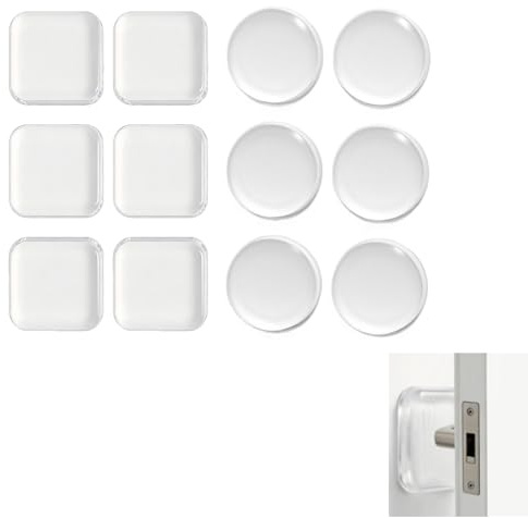 12 Topes para Puerta Transparentes 6 Cuadrados + 6 Redondos | Tope Puerta Pared Autoadhesivo, Protector de Goma Antigolpes, Silenciador Reutilizable para Pared, Nevera y Muebles