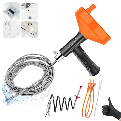 Desatascador Tuberias Profesional 10M, Desatascador de Tuberias con Cable Flexible de Acero, Serpiente Desatascadora para Fregadero, Ducha, Bañera, WC y Desagües, Elimina Atascos de Pelo y Suciedad