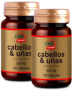 Obire | Cabellos y Uñas 225 mg | Pack 2 Unidades | 100 Cápsulas | Levadura + Selenio | Ayuda a Fortalecer y Frenar la Caída del Cabello | Ayuda a Reforzar las Uñas Débiles y Quebradizas