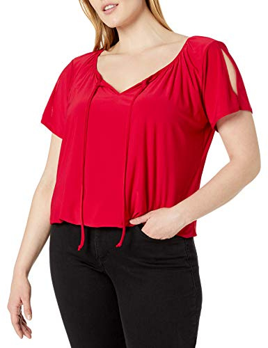 Star Vixen kvinnors plus-storlek shrt/slits SLV nyckelhål slips bondetopp W bubbla fållad blus