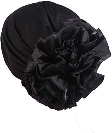 Xiang Ru Women Chemo Bandana Cap - Milk Silk Flower - Hijab Beanie Turban Muslim Headwear Hair Loss Sleep - Black