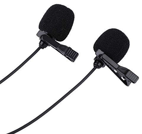 ASHATA Micrófono lavalier de Doble Cabezal, Condensador Micrófono de Solapa de Dos Cabezas con Clip de Corbata de 3,5 mm, micrófono Profesional colección