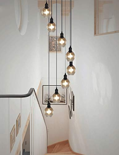 BDS lighting Retro múltiples bolas de vidrio escalera araña espiral moderno luces colgantes para Villa araña dúplex escalera larga araña E27 LED, de gran tamaño (Tamaño : 8 balls)