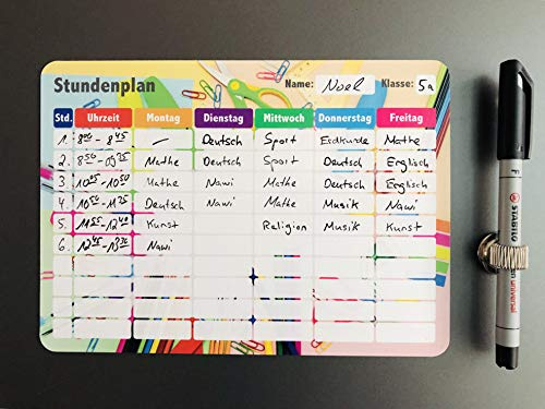 SMILEYBOARD Set Bestehend aus Magnetischem & Abwischbarem Stundenplan, Stiftehalter und Stift - für die Schule