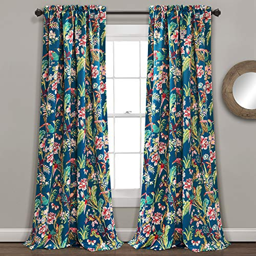 Lush Decor, Navy Curtains Dolores Darkening Window Panel Set for Living, Dining Room, Bedroom (Pair), 95 x 52, 95 in x 52