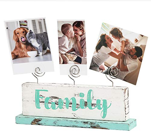 JACKCUBE Design Multi-Photo Display Boho Tabletop Decor Wooden Double Side Memos, Cards, Gallery Display Block with 3 Wire Clips, Desktop Freestanding Polaroid Picture Frame Decoration- MK678A