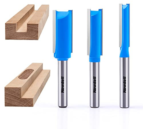 1/4 Straight Router bit Set, Newdeli Double Flute Straight Bit Set in Carbide Tipped, Woodwork Carbide Wood Milling Cutter Woodworking Tools