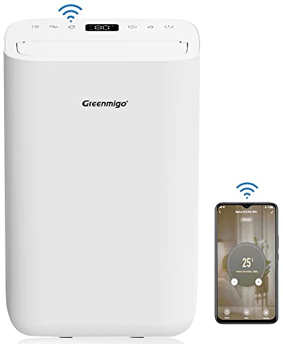 Greenmigo Deumidificatore Ionizzatore Portatile 13L/24h Pro WiFi Controllo con APP,Gas R290,Prefiltro Antibatterico,145W,Otturatore Antipolvere Automatico,Silenzioso,Timer 24h,Spegnimento Automatico