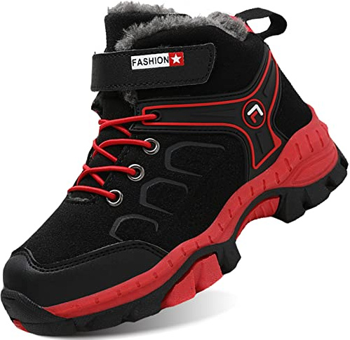 IYVW 816 Chaussure Hiver Garçons Anti-dérapant Botte de Neige en Coton pour Enfants Escalade Chaussures Randonnée Bottes noir rouge 32 EU