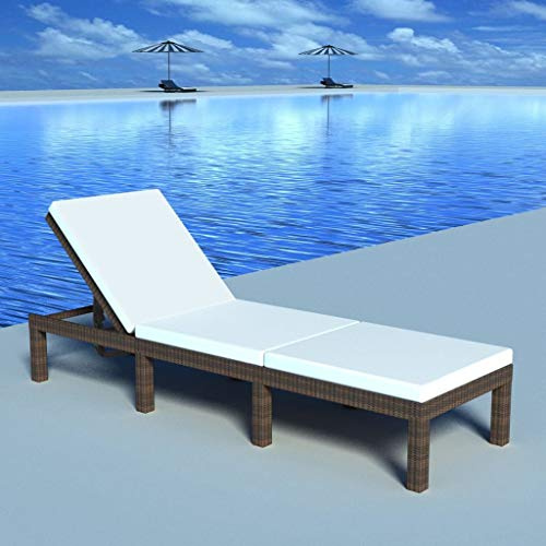 ZQQLVOO Outdoor Chaise Lounge, Sun Relaxing Chaise Lounge Beach Chaise Lounge Sun Lounger with Cushion Poly Rattan Brown for Poolside Garden Balcony Patio Yard,Sun Lounger with Cushion