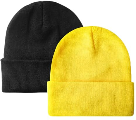 NPQQUAN Lot de 2 bonnets d'hiver pour homme et femme, Noir/jaune, Taille unique