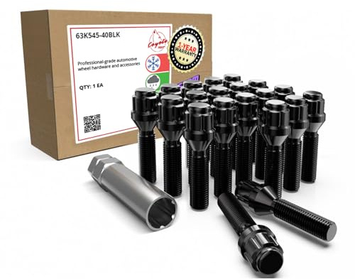 Wheel Accessories Parts 20 Pcs M12 x 1.5 12 x 1.5 Thread Acorn Seat Lug Bolt Black Finish 40mm Shank Length Dual Hex Key 17mm & 19mm fits BMW 1 3 5 7 Series Alpina B7 and M5 (Older Models)