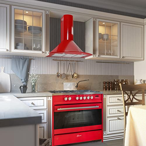 GURARI Herd Set GCH E 911 R + GCH 046 RD 9, Gas Elektro Standherd 90 cm, Range Coocker, 121L, Erdgas/Propangas/Fl.Gas+Dunstabzugshaube 90 cm, Rot, 1000m³/h, Wandhaube, Abluft-/Umlufthaube