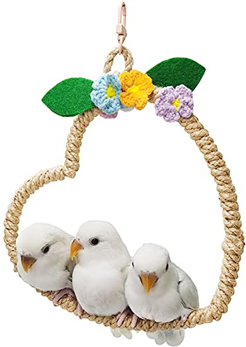 La La Pet® Bird Rope Swing with Hanging Hook Bird Rope Perch Bird Swing Perch Bird Perch Stand Bird Cage Toy for Parrot Budgie Parakeet Cockatiel Cockatoo Conure Heart
