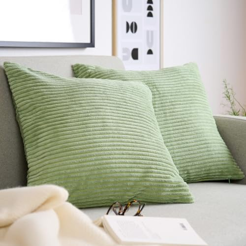 Blumtal 2er Set Kissenbezug 40x40 cm Grün – Kord Kissenhülle mit verstecktem Reißverschluss, weiche Cord Kissenbezüge - für Deko-Kissen Polster Sofakissen Zierkissen & Couchkissen