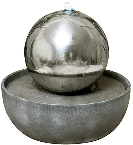 Fontana da giardino per interni/esterni Fontana di acqua all'aperto Sfera Fontana Fontana in acciaio inossidabile Palla Luci LED per interni ed esterni per terrazza, patio, portico, decorazione da