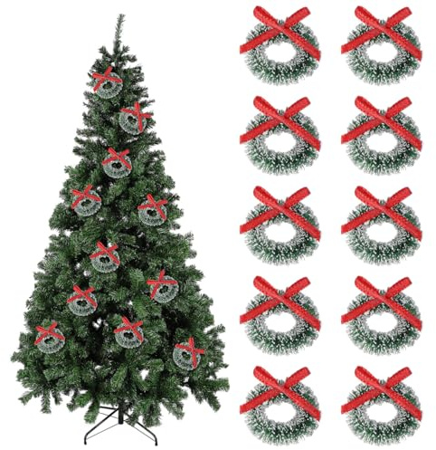 Yardwe Grapevine Wreath 24Pcs Mini Christmas Wreath, Dollhouse Miniature Christmas Wreath Christmas Tree Hanging Garlands Christmas Ornament Wreath Frame