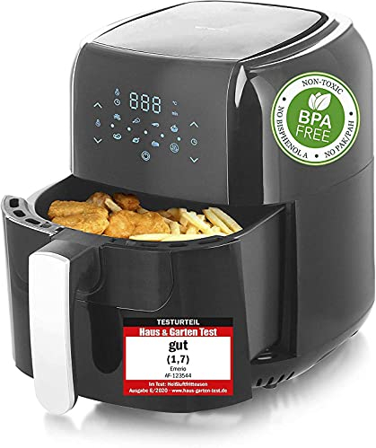 XXL Heißluftfritteuse Emerio AF-123544.7, Airfryer digital, 1400 Watt Schwarz mit 5,5 Liter Fassungsvermögen