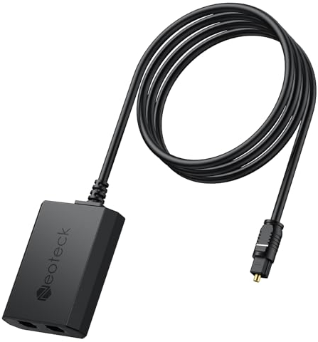 Neoteck Splitter per Cavo Ottico 1 In 2 Out con Chip di Alta Qualità Splitter Toslink 1 Ingresso 2 Uscita con Cavo in Fibra Ottica 1M Supporta PCM2.0/DTS/Dolby-AC3 per Audio da Bar e Cuffie Wireless