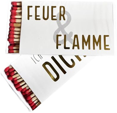 jameitop® 2 Schachteln White Label Riesen Zündhölzer Feuer & Flamme/Ich Brenn für Dich für Kamin Sicherheitszündhölzer 100 Streichhölzer, 95mm