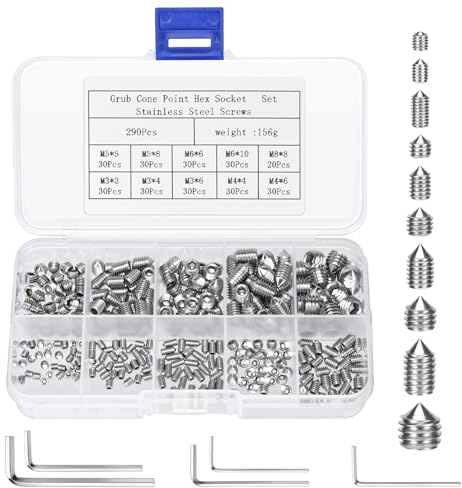 290 pièces Vis Sans Tete sphérique conique, jeu de Vis à six pans creux M3/M4/M5/M6/M8, vis poignée de porte, vis sans tête poignée de porte, avec 5 clés hexagonales