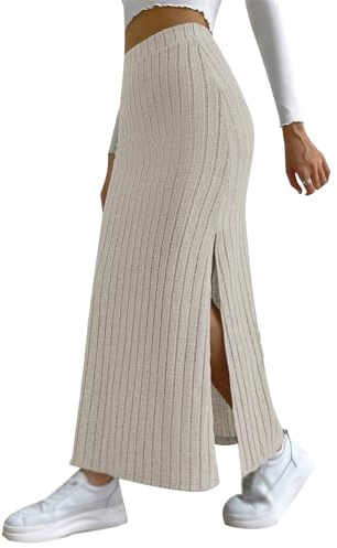 tinbarry Gonna in Maglia Donna Maxi Gonna Fessura Vita Alta Gonne Lunghe Trapezio Elegante Gonna Casual in Maglia Costine Gonna Aderente Elasticizzata Gonne Basic Lavorate Maglia Casual