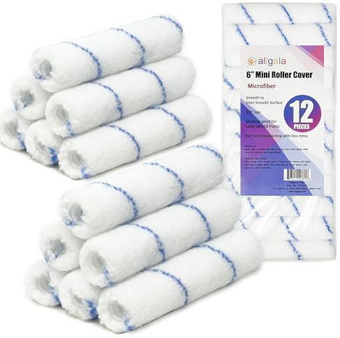 Allgala 6 Mini 3/8 Nap Shedless Microfiber Paint Roller Cover for Door Trim Furniture Cabinets - 12 Pack - TH10380