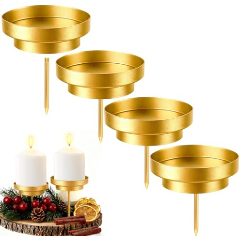 Aurasky 4 stycken ljusstakar, adventskrans, guld, 8 cm ljusstake, advent, stavljushållare, ljuscentralplatta för adventsgirlang, lämplig för kök, sovrum Z00-2