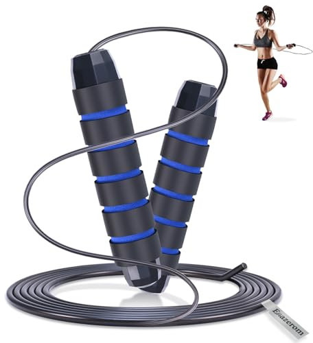 Emazerom Cuerda de saltar para mujeres, hombres y niños, cuerda de saltar ajustable con rodamientos de bolas, cuerda de saltar profesional con asas de espuma, cuerdas de saltar de velocidad rápida sin