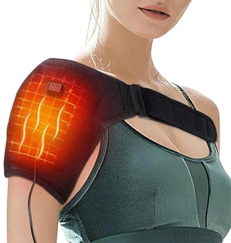 Almohadilla térmica para hombros, masajeador eléctrico de hombros con 3 niveles de calor ajustables, envoltura de hombro, almohadilla térmica para mujeres, hombres, mamá, papá y dolor de espalda