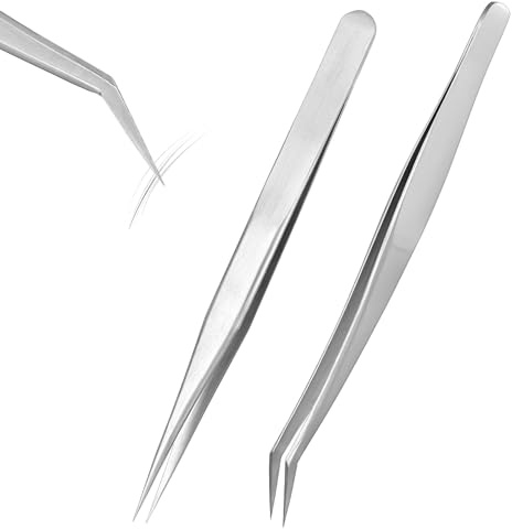 YUXIANLB 2 st spetsiga pincetter set silver precisionspincett lång pincett för hantverk halkfri multiverktyg industriell tång modell hobbytillverkning verktyg rostfritt stål keramiska pincett för