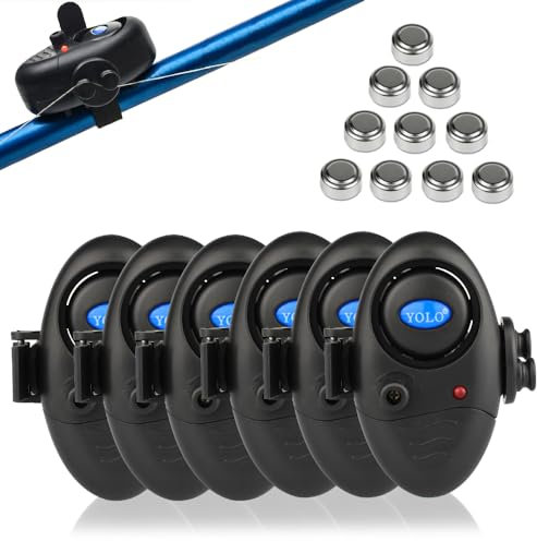 Coolnice 6 Stück Empfindsame Angeln Bissanzeiger Elektronisch Set mit LED-Leuchtanzeiger Sound Einstellen Swinger Vibration auf der Rute Angelsummer Ausrüstung von Fischer Fischerei Gerät