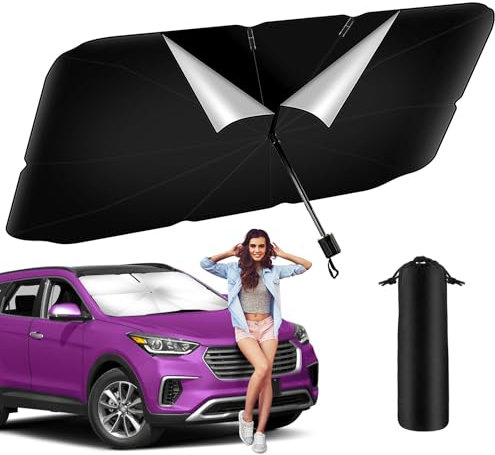 Parasole Auto Parabrezza Interno 2025 Aggiornamento Ombrello Parasole Auto, Proteggi Parabrezza Sole Realizzato con un doppio strato certificato di protezione UV 240T ad alta densità.