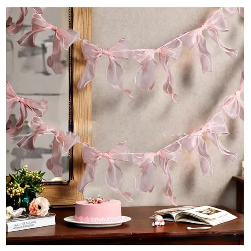 Pmnzdy 12 st/set Organza rosettgirlang transparent tull båge dekoration banderoll girlang födelsedag rosett girlang bruddusch bröllop heminredning banderoll satinband rosett rosa