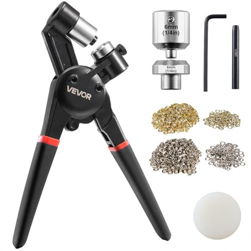 VEVOR Kit di Strumenti per Occhielli, 500 Pezzi, Occhielli in Metallo da 6 mm in Oro e Argento, con Pinza Manuale per Occhielli, Perforatore e Blocco, per Teloni in Pelle, Scarpe, Cinture in Tessuto