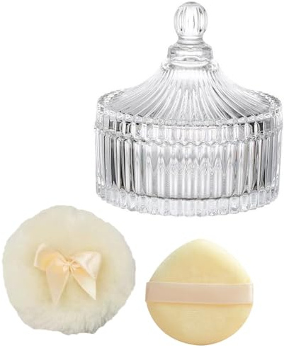 Boîtes à Poudre En Verre, Boîtes à Poudre pour Le Corps, Boîte à Talc pour Bébé, Avec Houppette, pour Bébés, pour Les Femmes (transparent)