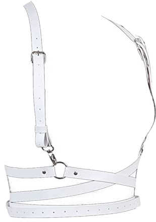 Arnés de cuero para mujer, cinturón de cuero punk, corsé debajo del busto, parte superior con correa, cadena corporal, cadenas de cuerpo punk