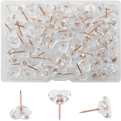 ZMaglorian 100 Puntine a Forma di Cuore Rosa Oro con Scatola – Puntine per Lavagna Sughero e Bacheca – Fermacampioni Decorativi per Mappe, Foto e Note – Accessori da Disegno per Ufficio