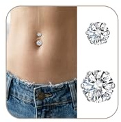 LAURITAMI Kit Faux Piercing Nombril, Faux Percing au Nombril Autocollant en Strass 5 mm/8 mm Acier Inoxydable, Bijou Unisexe pour Faux Piercing Barbell