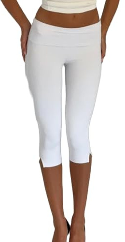 Lshyuehao Women's Capri Pants 3/4 Length Pants Y2K Low Rise Flared Pants Stretch Lounge Yoga Athletic Cropped Pants Bell Bottoms (A-White, M)