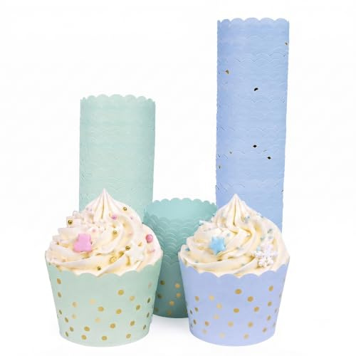 Moldes de Papel para Magdalenas 100 Pcs Cápsulas Cupcake, 7 x 6 x 5,5 cm papel resistente, vasos para hornear muffins dulces postres, bodas cumpleaños fiestas Navidad