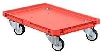 SSI Schäfer Kistenroller Transportroller – 200kg Traglast, Transporthilfe Rollbrett Fahrgestell Eurobox-Transport, Kunststoffrollen - rot