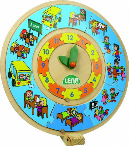 Lena 32171 - Puzzle Lernuhr ca. 26 cm aus FSC 100% Holz, Kinderuhr zum Uhr lernen, Puzzleuhr als Lernspiel, Holzuhr für Kinder ab 3 Jahren